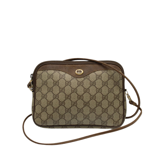 Gucci Brown Ophidia GG Monogram Leather Trim Crossbody Bag