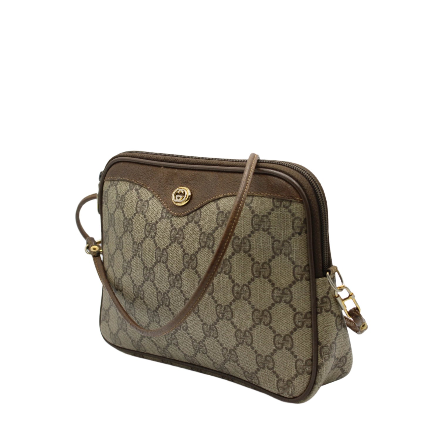 Gucci Brown Ophidia GG Monogram Leather Trim Crossbody Bag side