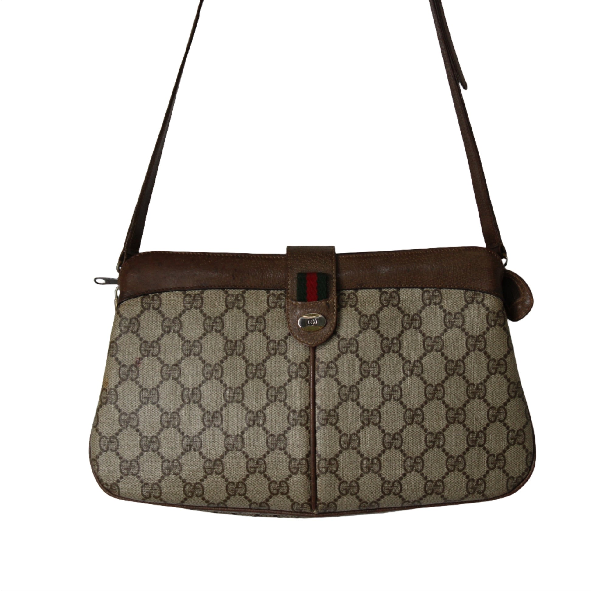 Gucci Brown Ophidia GG Supreme Monogram Leather Trim Crossbody Bag