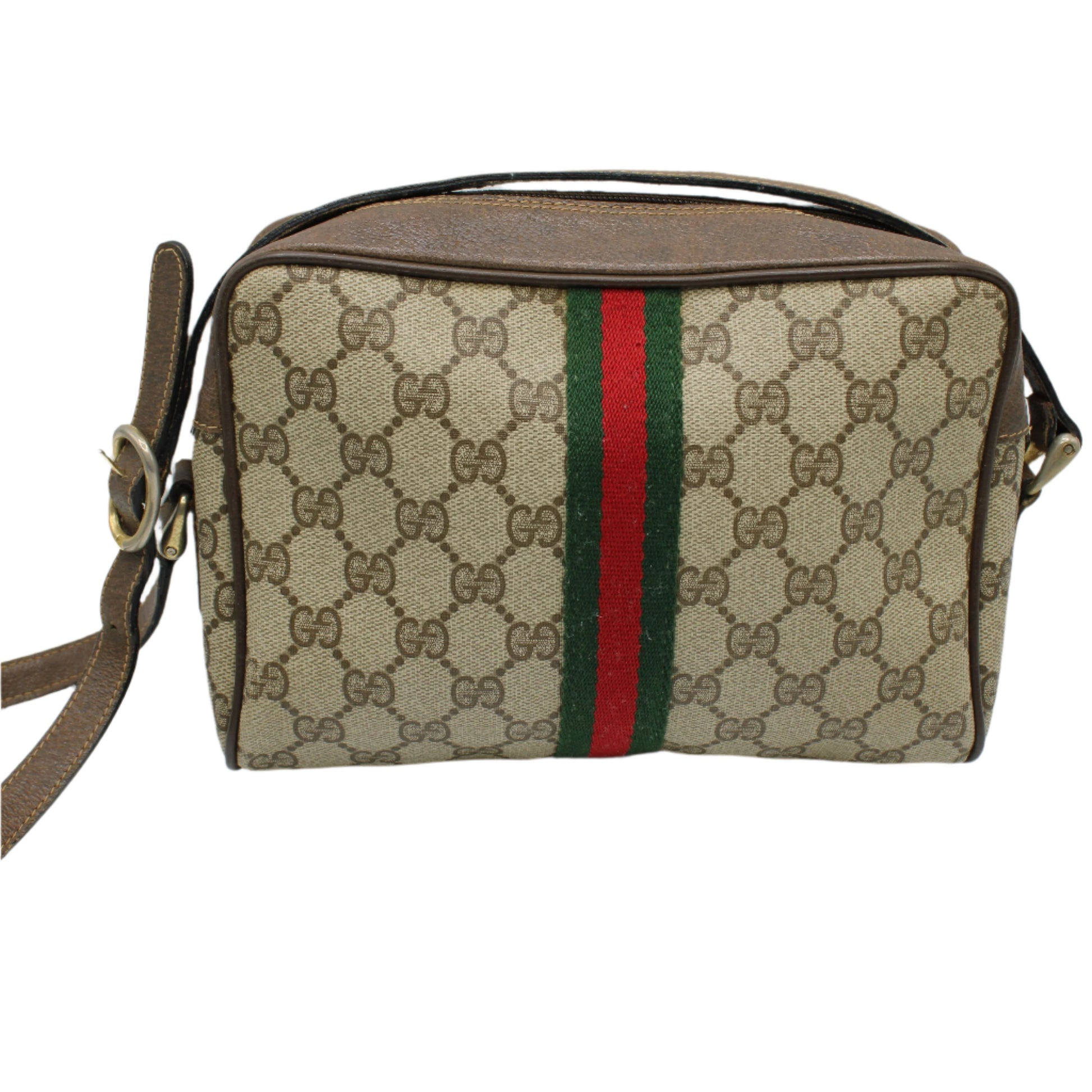 Gucci GG Brown Canvas Leather Supreme Ophidia Crossbody Bag back side