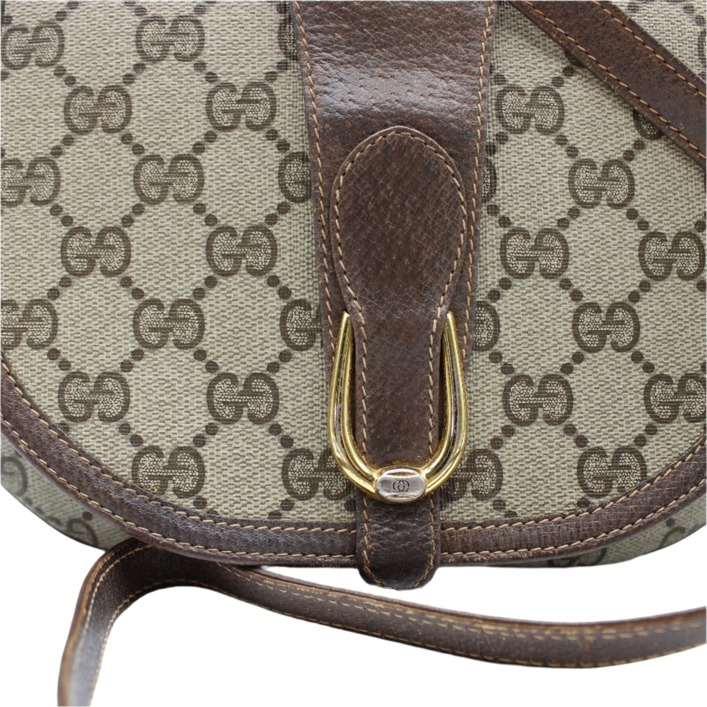 Gucci GG Canvas Brown Leather Crossbody Bag close up