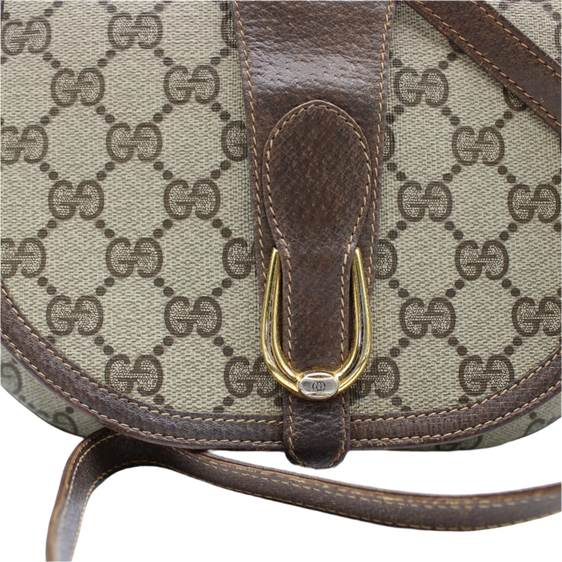 Gucci GG Canvas Brown Leather Crossbody Bag close up