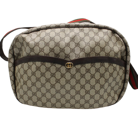 Gucci GG Canvas and Brown Leather Trim Travel Duffel Bag