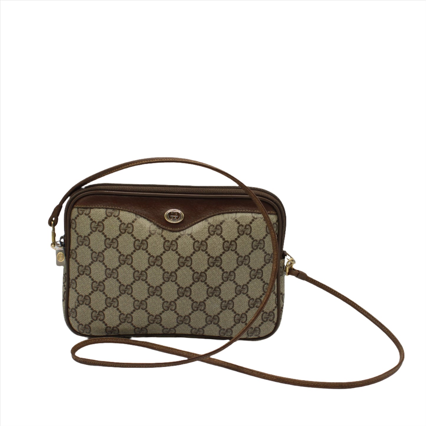 Gucci GG Ophidia Beige and Brown Leather Trim Crossbody Bag