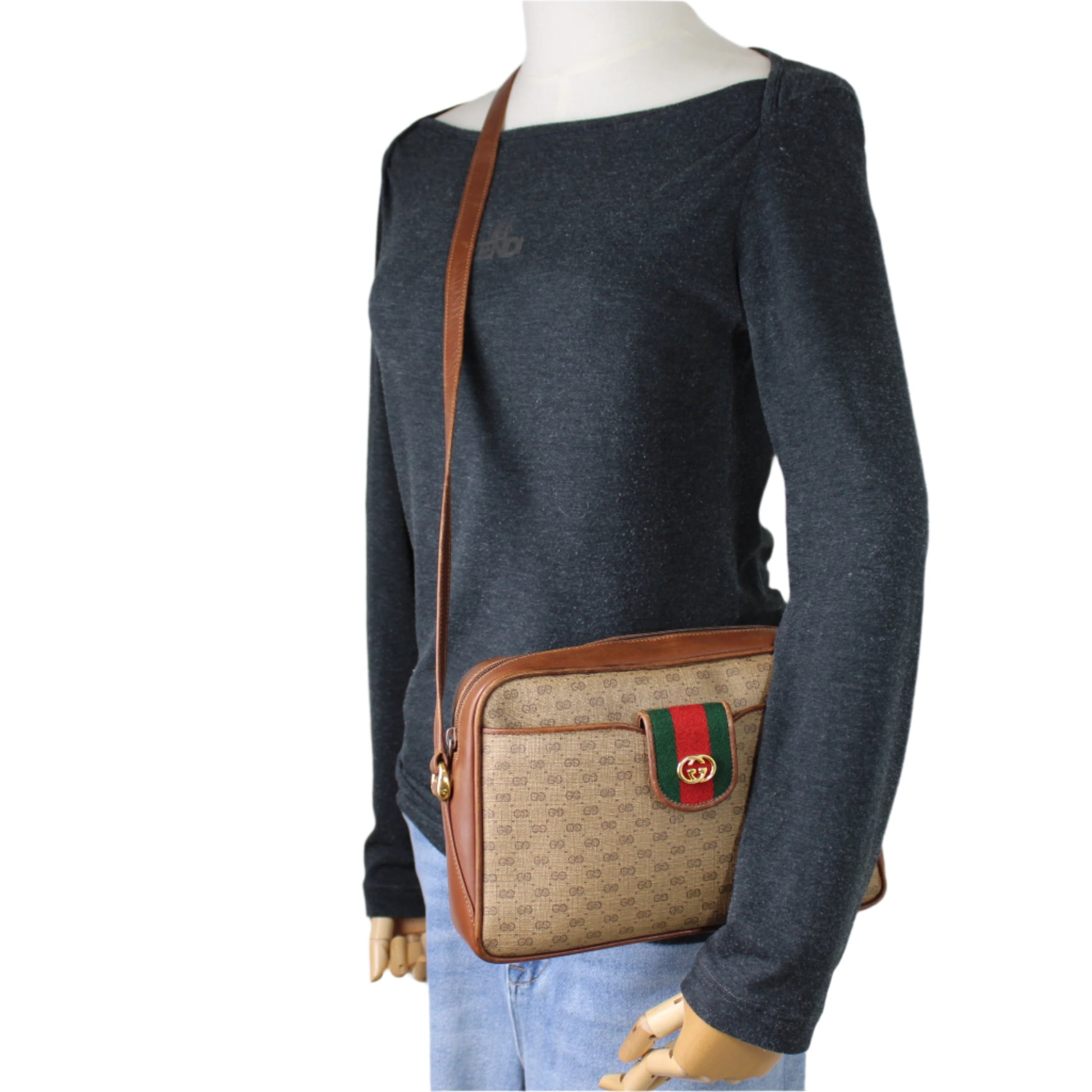 Gucci Microguccissima Supreme Brown Removable Pouch Crossbody Bag on person