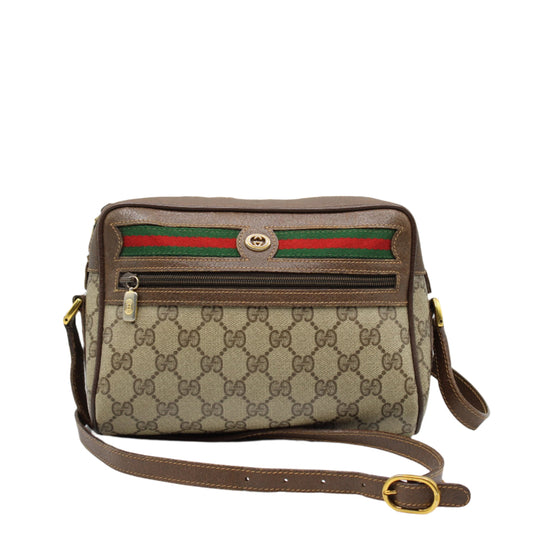 Gucci Ophidia GG Supreme Canvas Crossbody Bag Zippered Compartment
