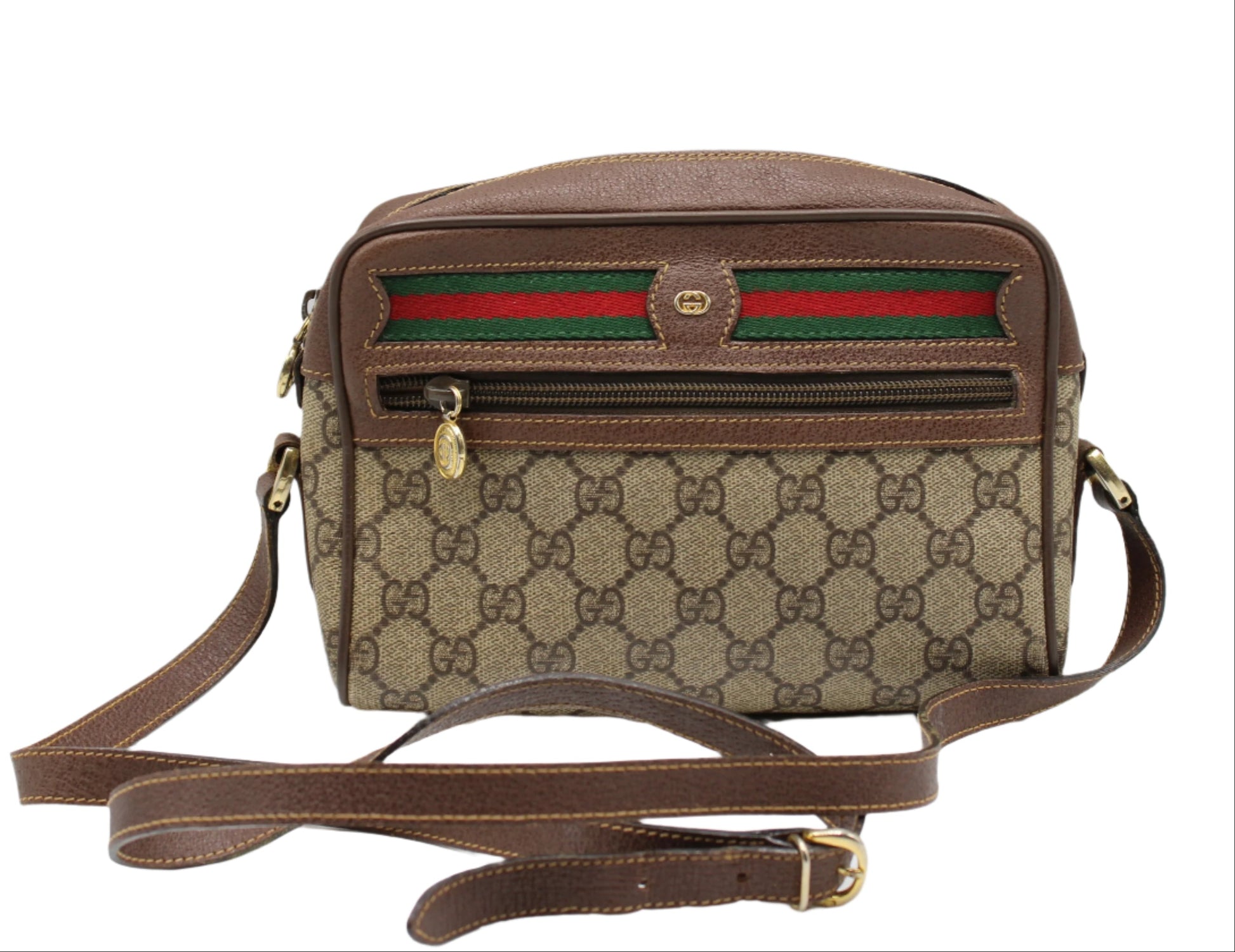 Gucci Ophidia GG Supreme Canvas Leather Crossbody Bag front