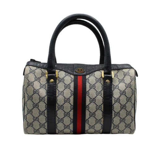 Gucci Ophidia Supreme Canvas Boston Bag Navy Leather Handles