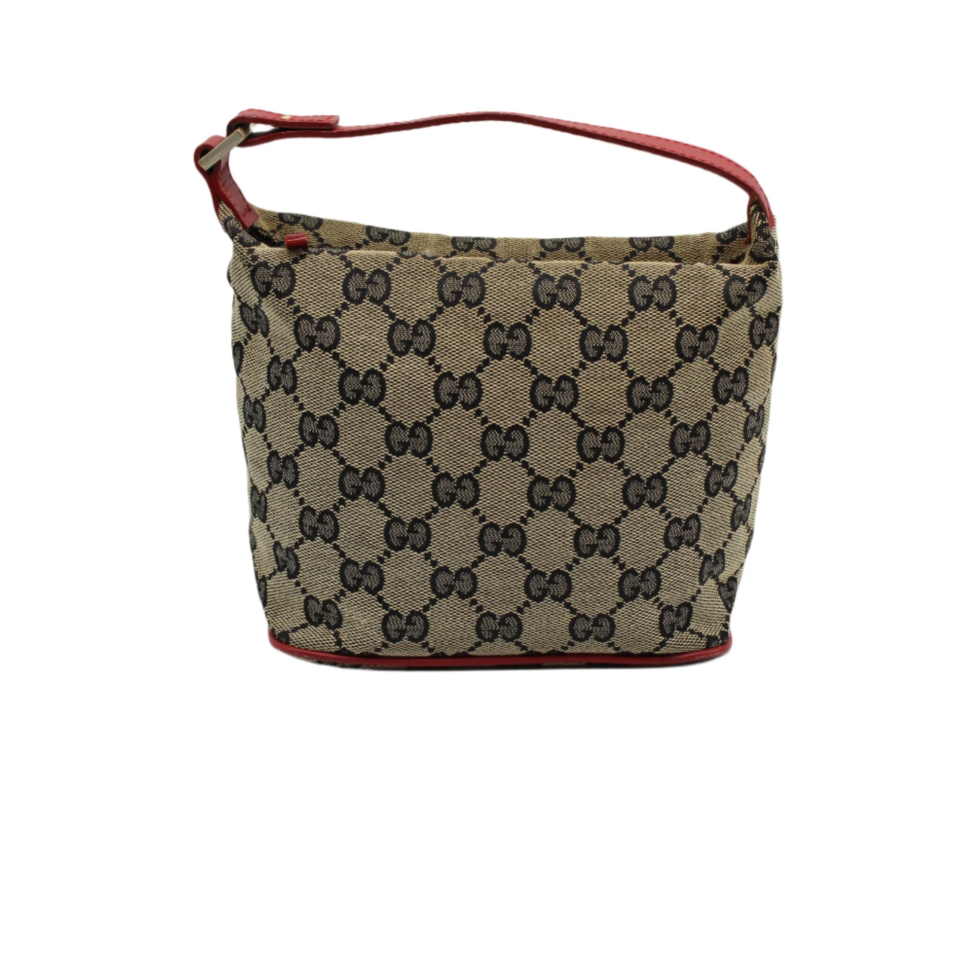 Gucci Red Beige GG Canvas Top Handle Pochette Bag