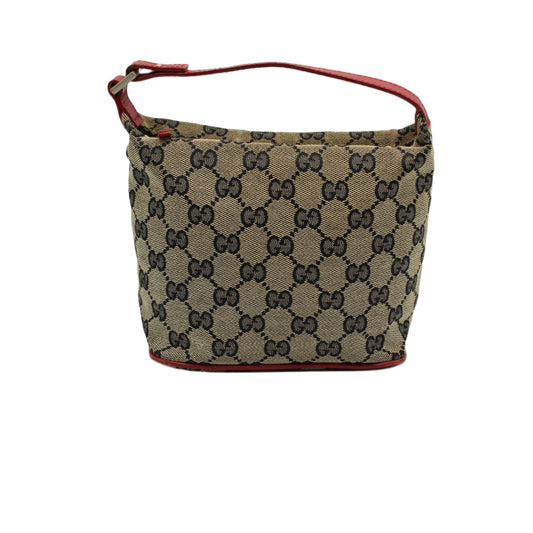 Gucci Red Beige GG Canvas Top Handle Pochette Bag
