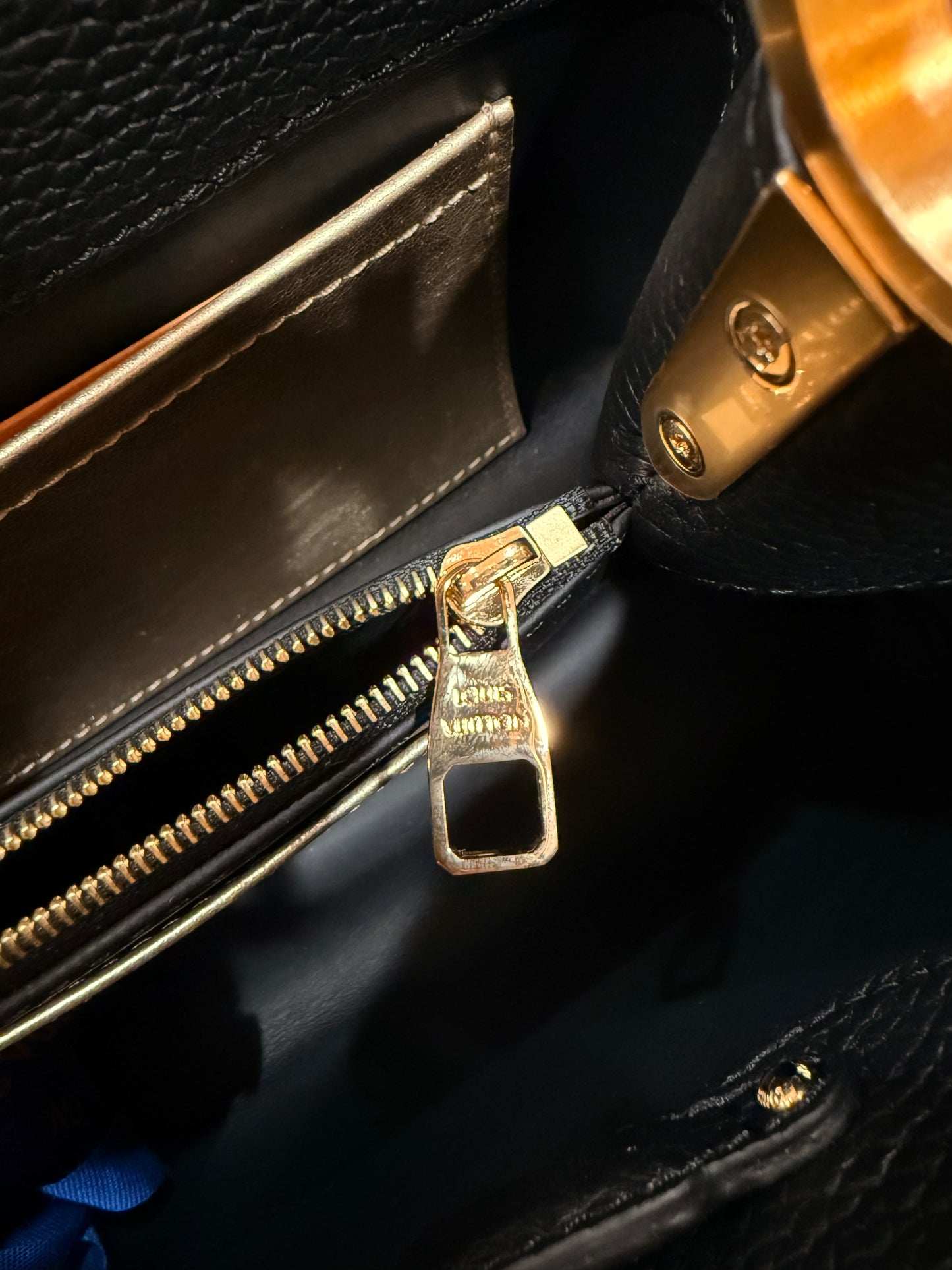 Louis Vuitton Black Taurillon Leather Capucines MM Chain On You Bag