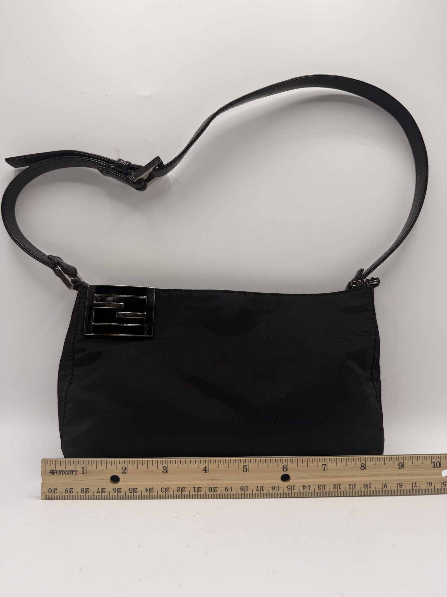 Fendi Black Nylon Leather FF Logo Shoulder Bag