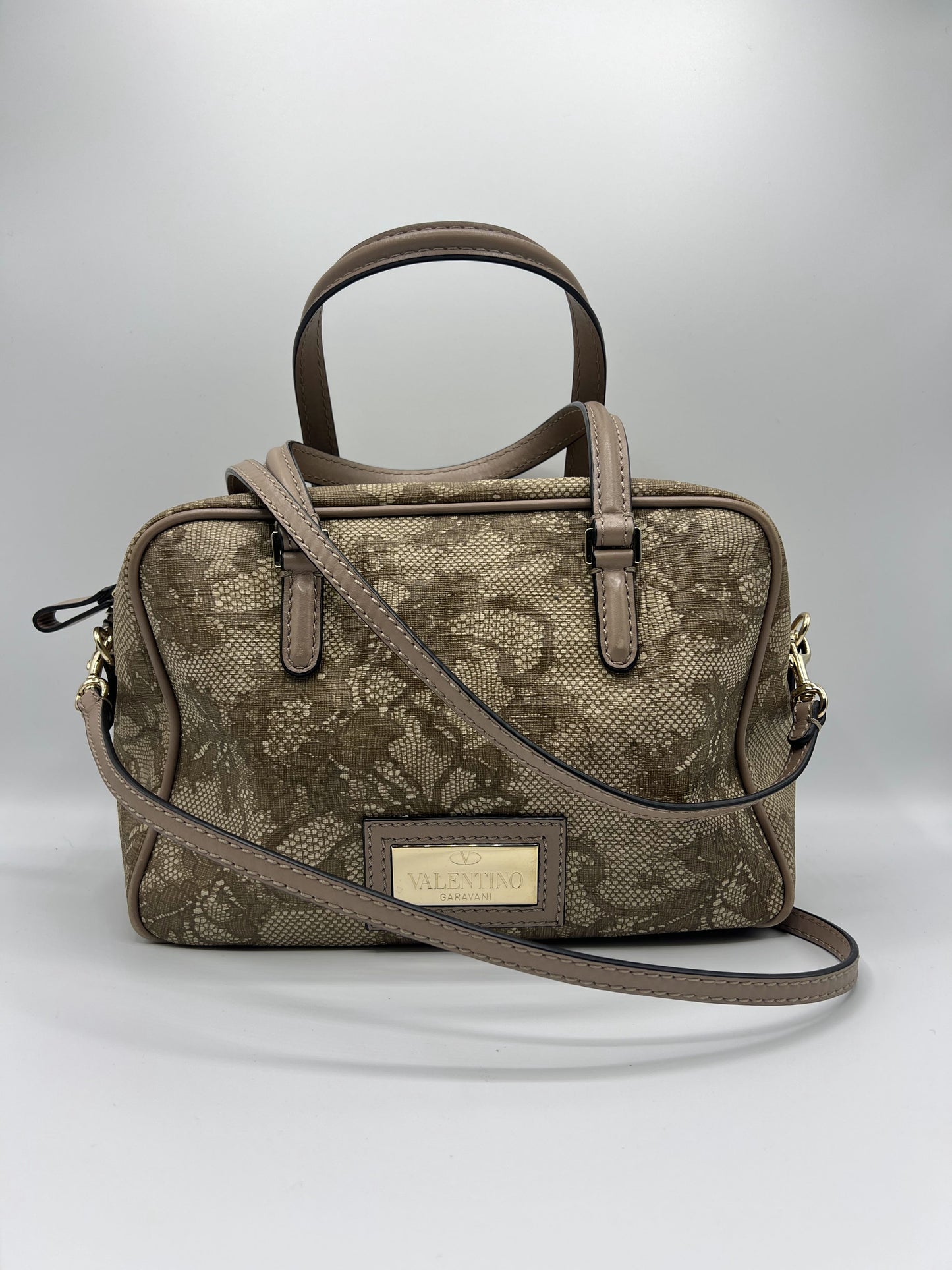 Valentino Garavani Beige Lace Overlay Crossbody Bag