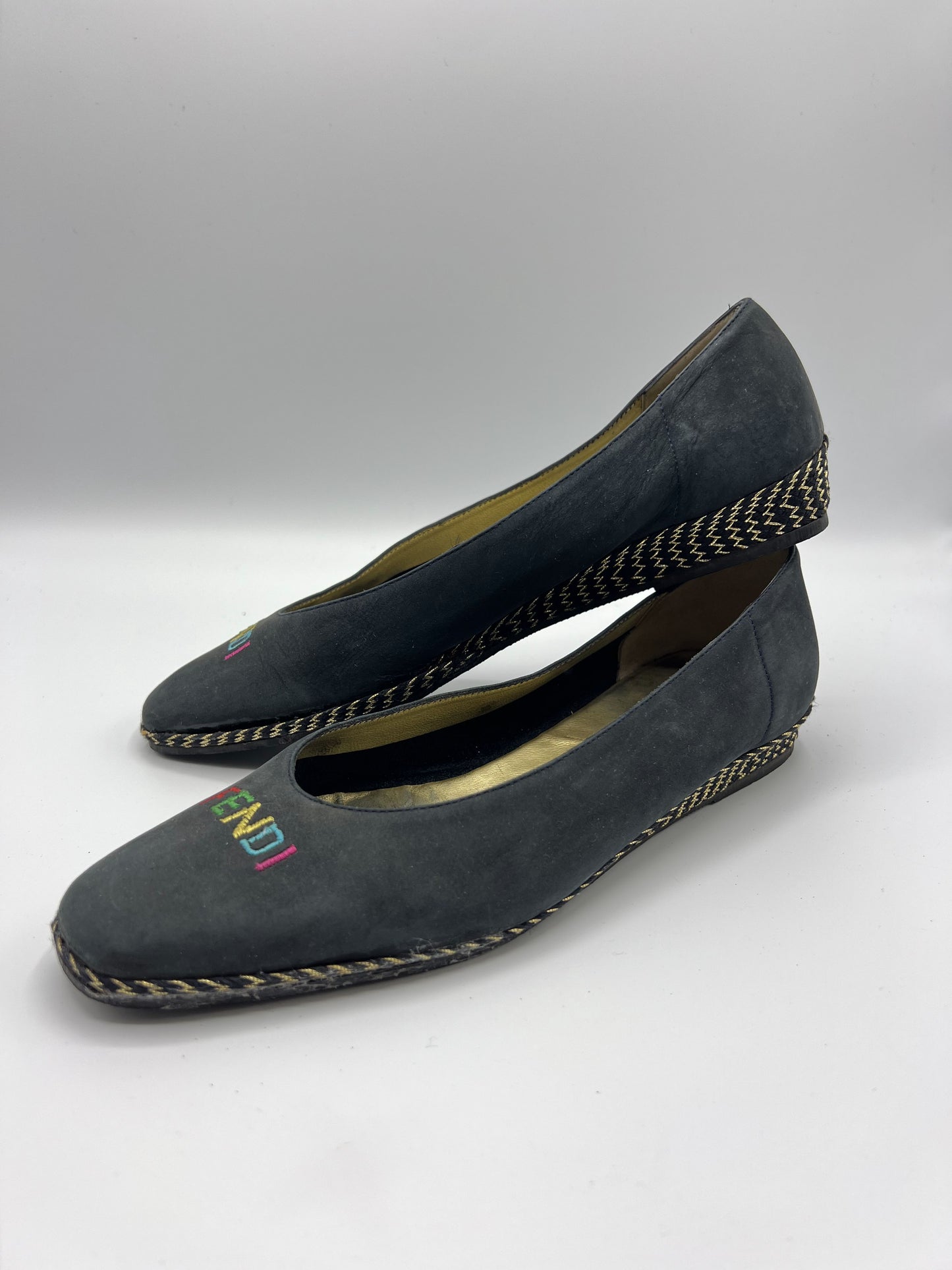 Fendi Blue Leather Espadrille Wedges Shoes