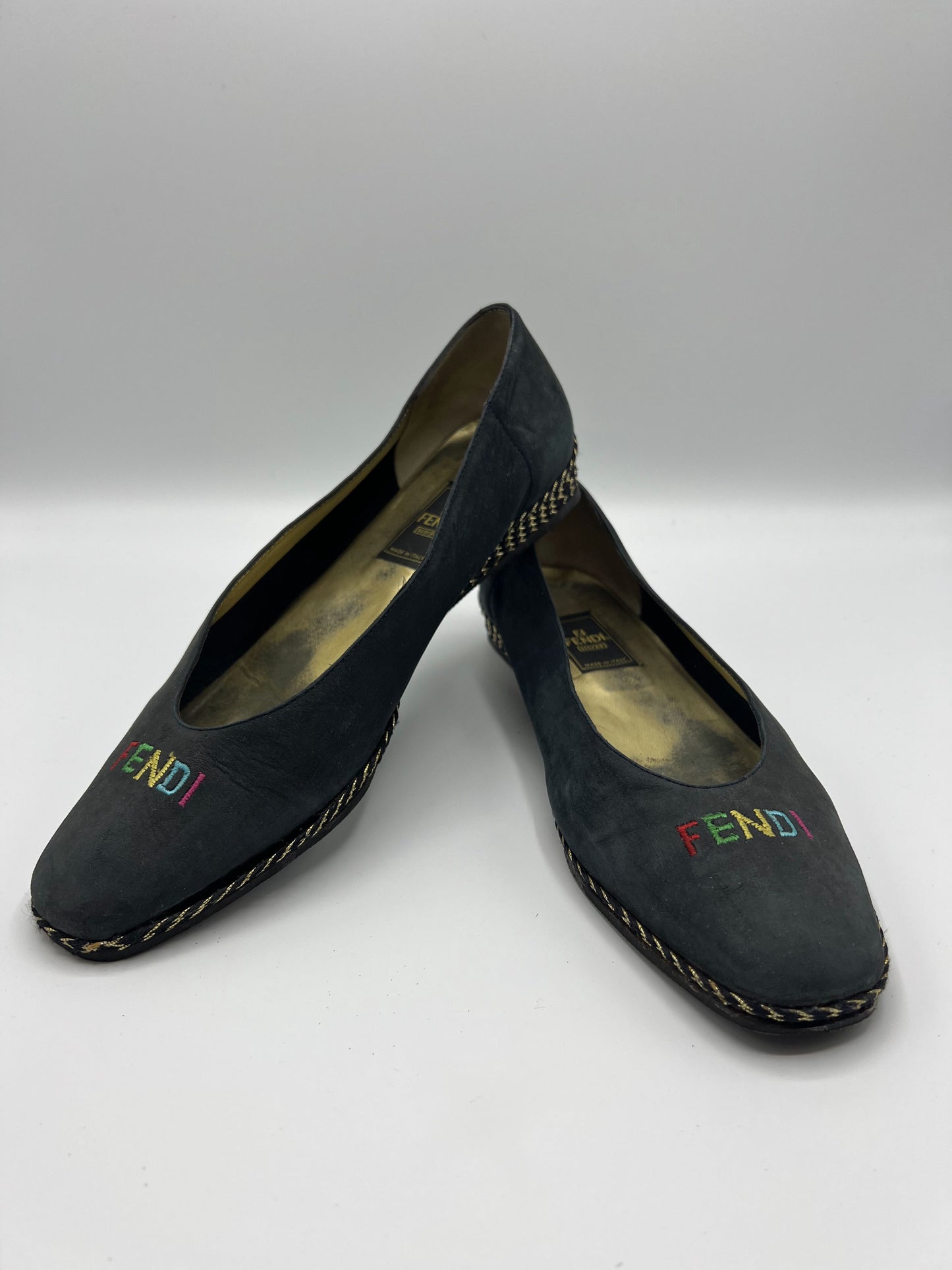 Fendi Blue Leather Espadrille Wedges Shoes