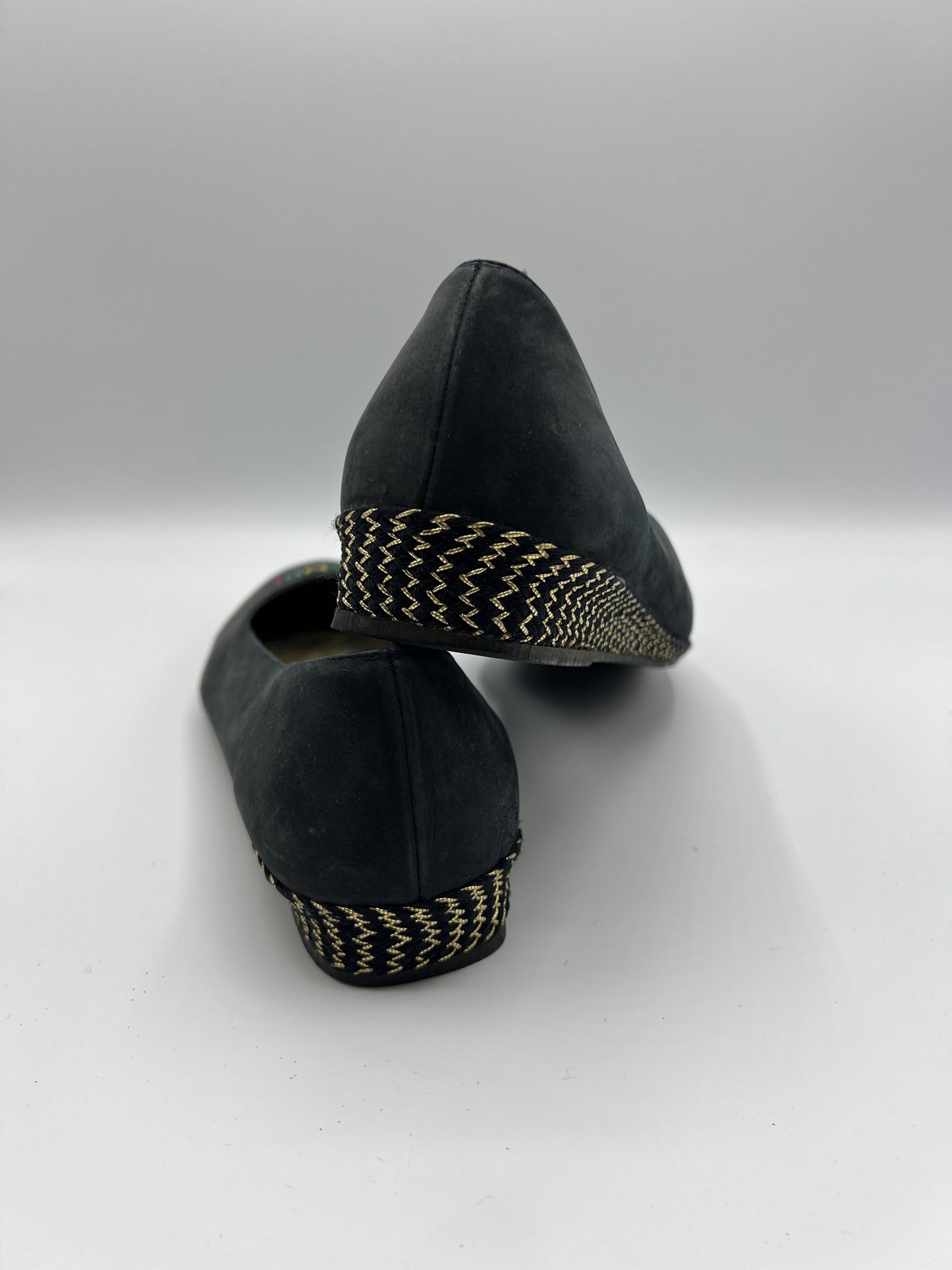 Fendi Blue Leather Espadrille Wedges Shoes