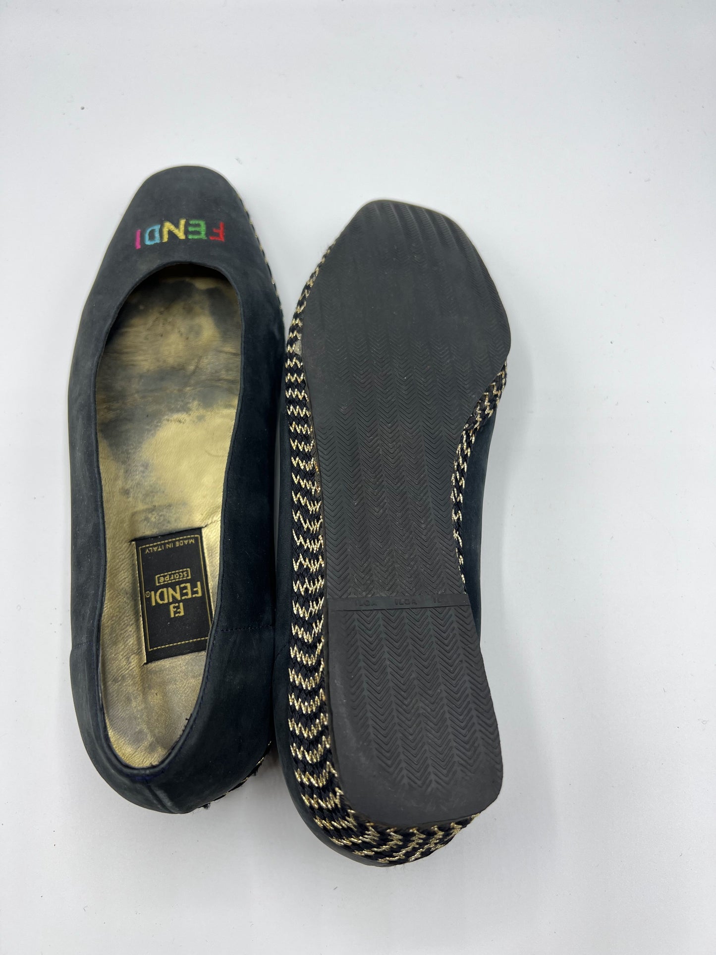 Fendi Blue Leather Espadrille Wedges Shoes