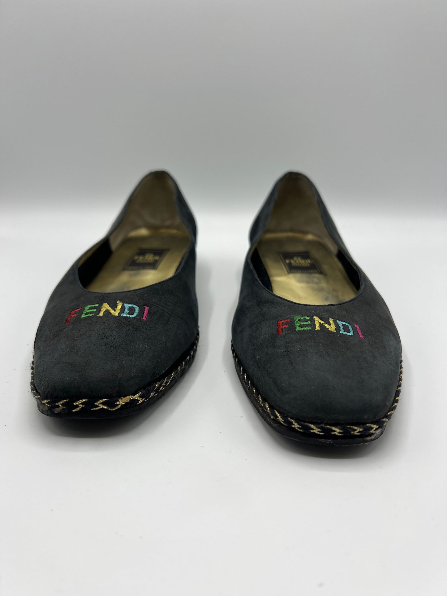 Fendi Blue Leather Espadrille Wedges Shoes