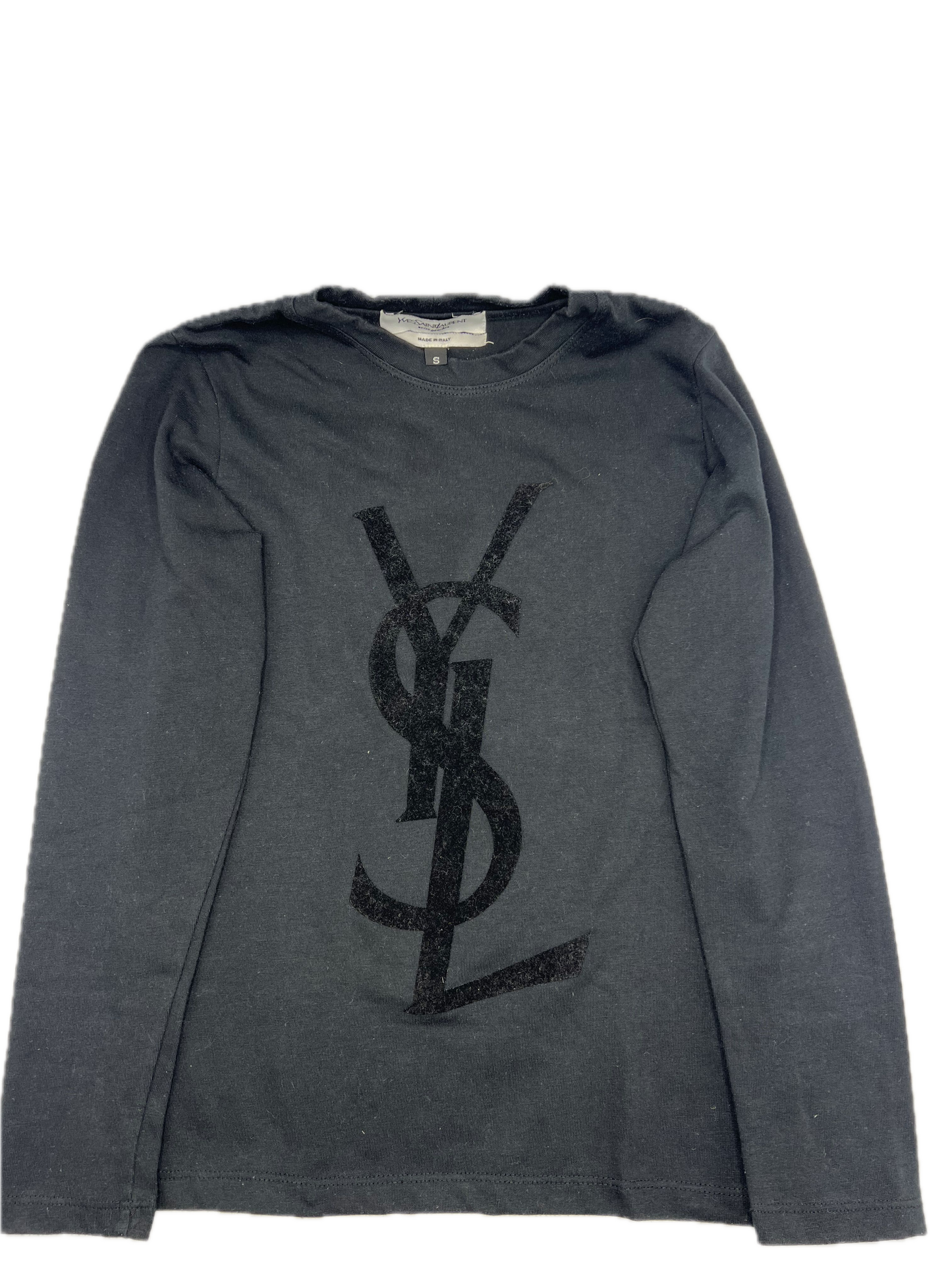 Classic Yves Saint Laurent Black Long Sleeve T-Shirt Velvet YSL Logo