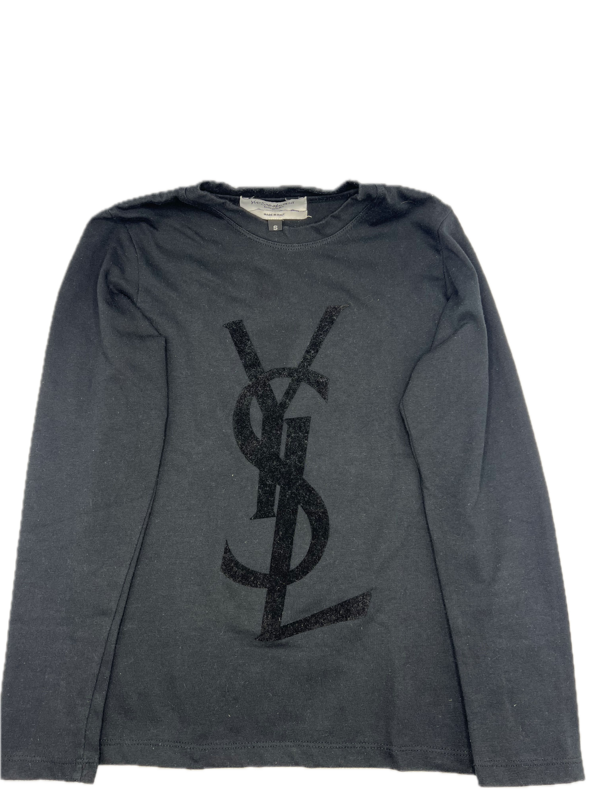 Classic Yves Saint Laurent Black Long Sleeve T-Shirt Velvet YSL Logo