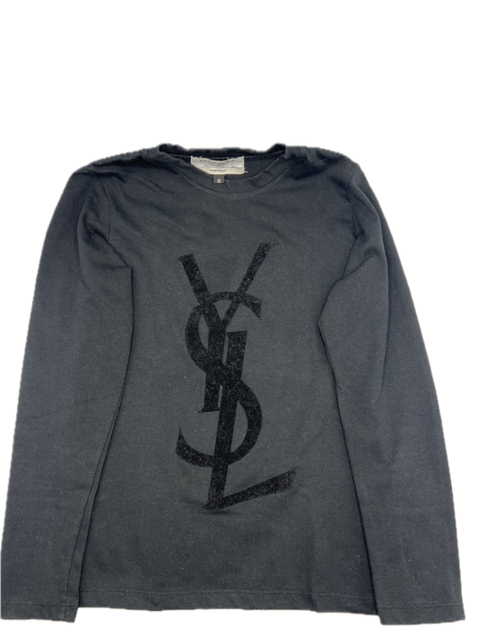 Classic Yves Saint Laurent Black Long Sleeve T-Shirt Velvet YSL Logo