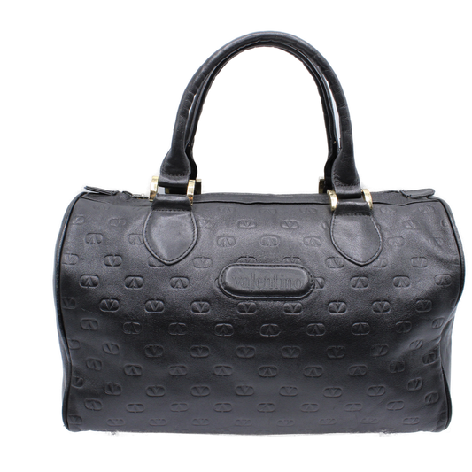 Valentino Garavani Black Embossed Leather Boston Bag
