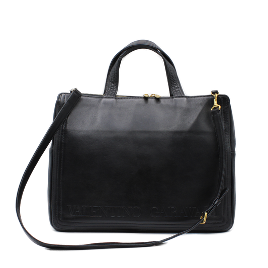 Valentino Garavani Black Leather Briefcase Classic Professional Wall Street Bag
