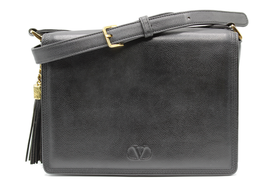 Valentino Garavani Black Leather Crossbody V Logo Bag Vintage