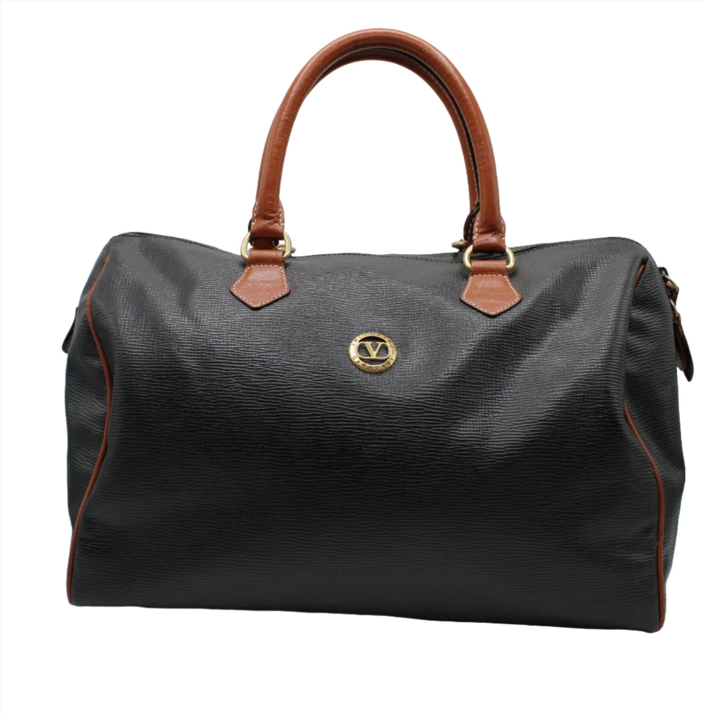 Valentino Garavani Black and Brown Leather Boston Bag front