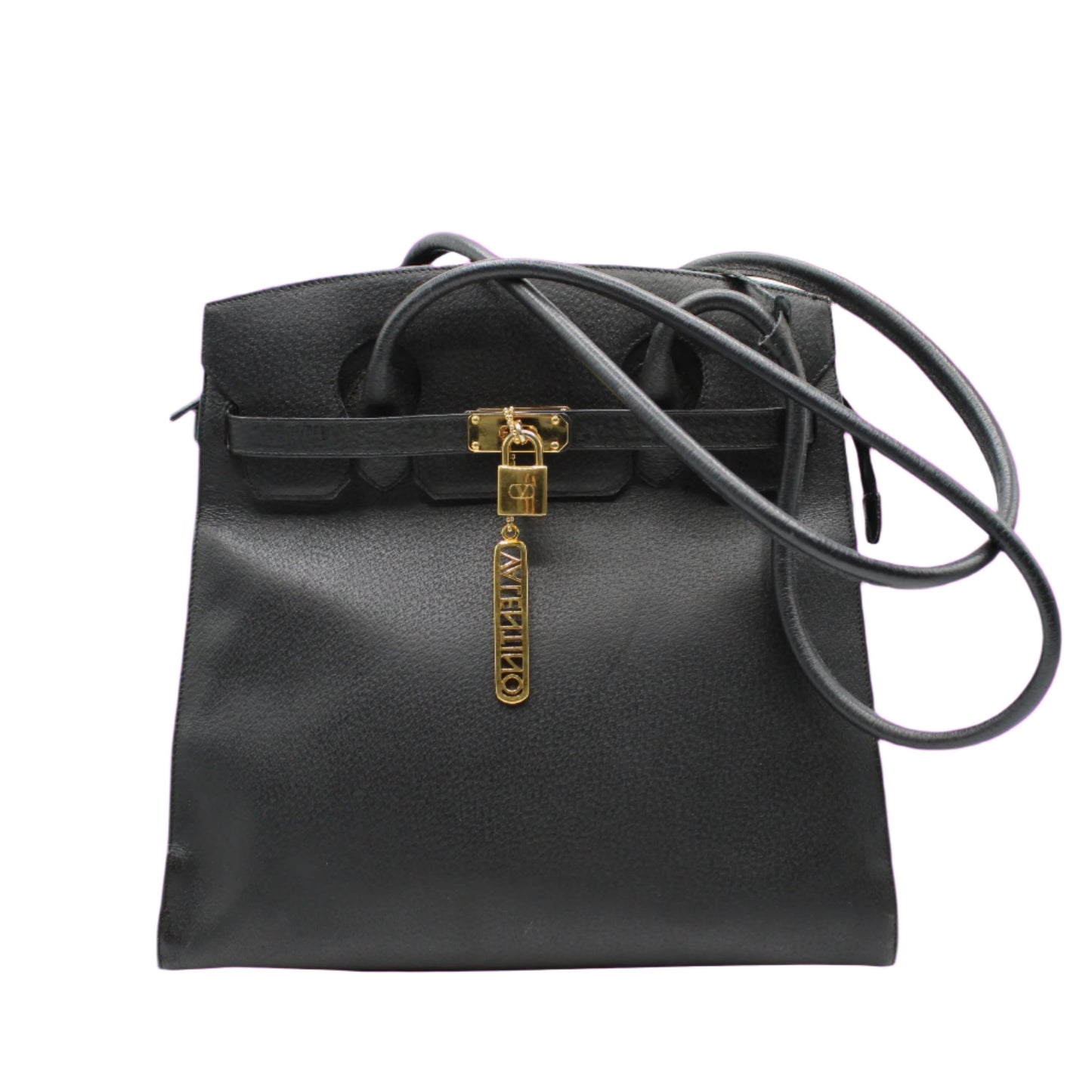 Valentino Garavani J Lock Black Leather Tote Bag