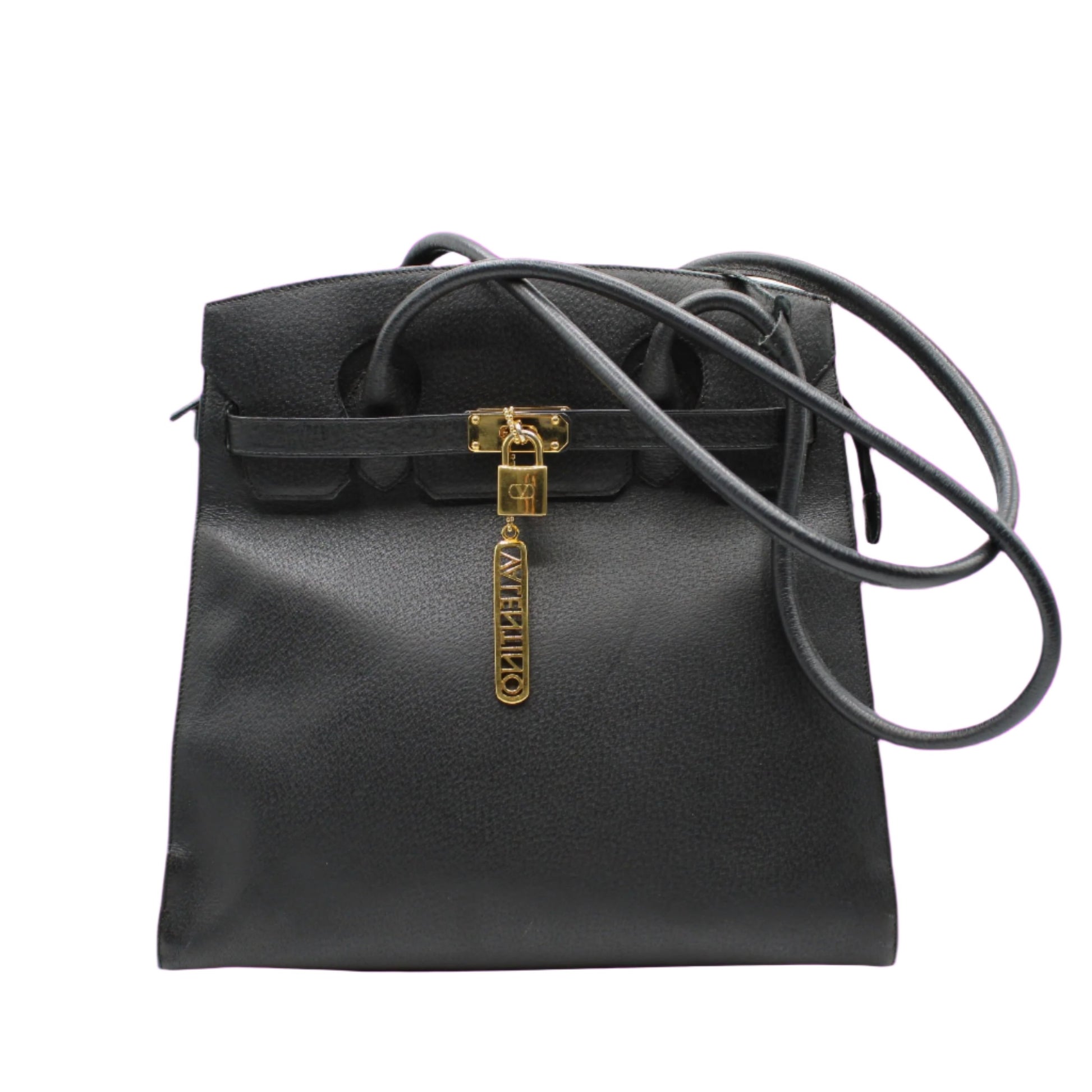 Valentino Garavani J Lock Black Leather Tote Bag