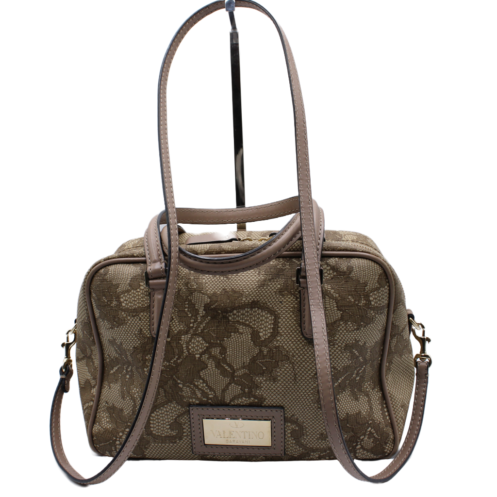 Valentino Garavani Beige Lace Overlay Crossbody Bag
