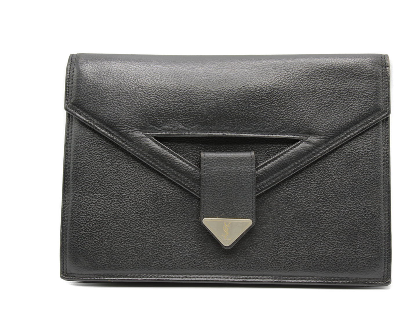 Yves Saint Laurent Belle de Jour Black Leather Clutch Bag front view