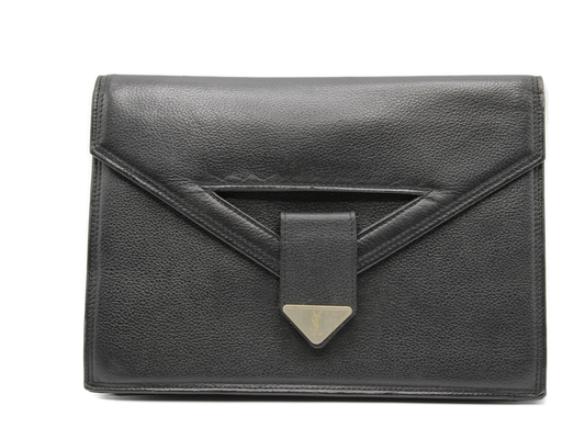 Yves Saint Laurent Belle de Jour Black Leather Clutch Bag front view