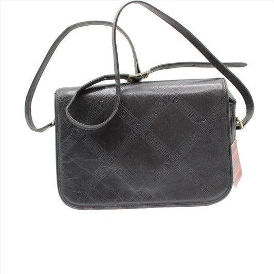 Yves Saint Laurent Black Embossed Leather Crossbody Bag Vintage full view