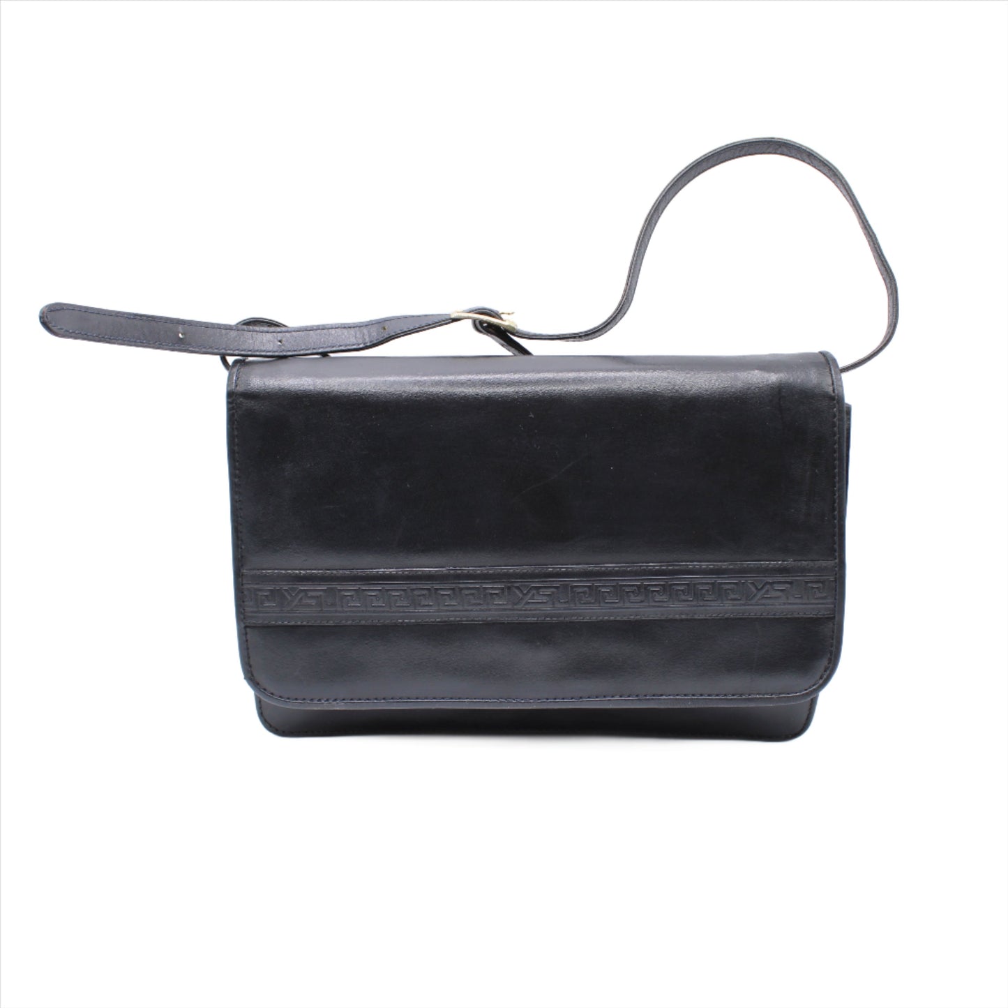 Yves Saint Laurent Black Embossed Lettering Leather Crossbody Bag