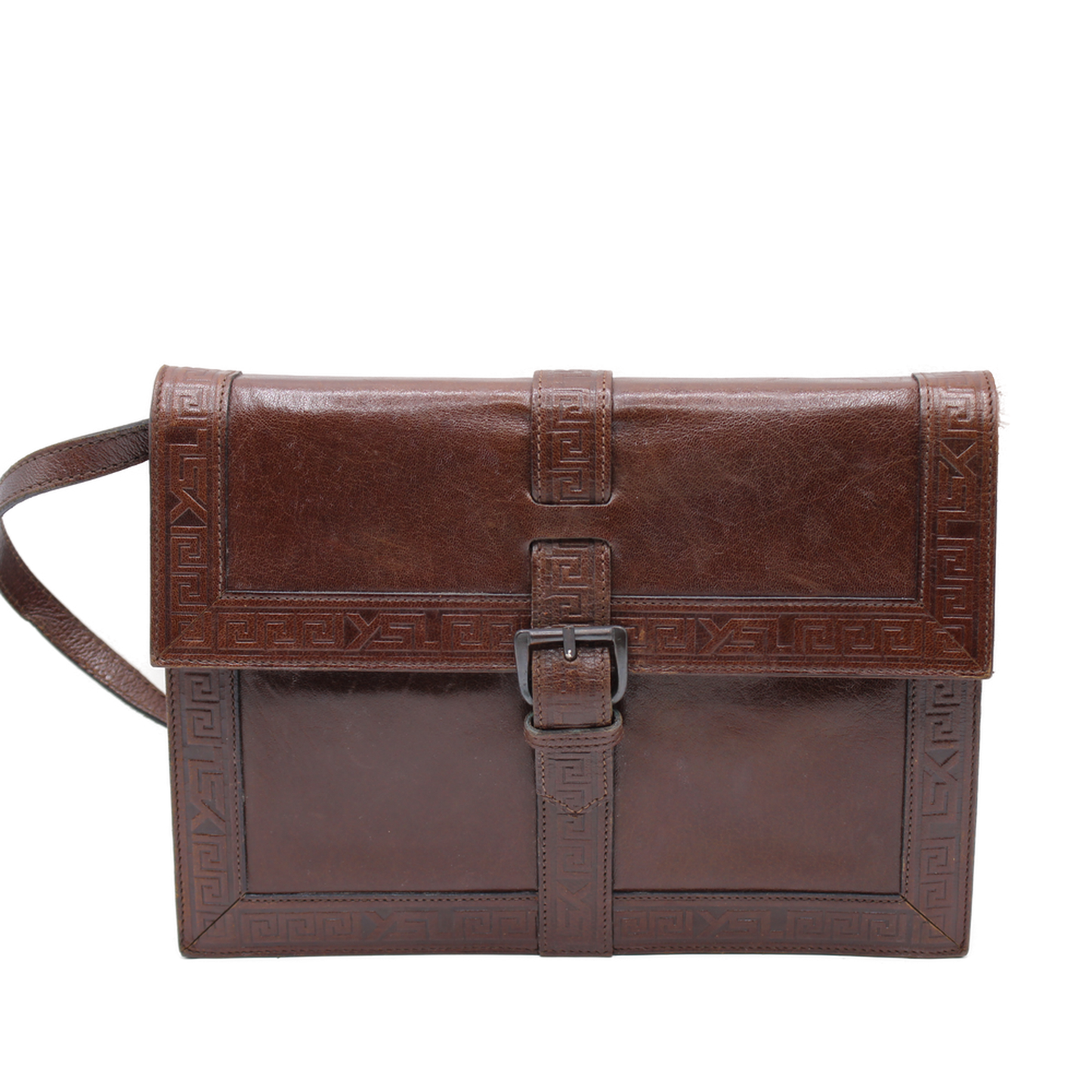Yves Saint Laurent Brown Embossed Leather LouLou Crossbody Bag front