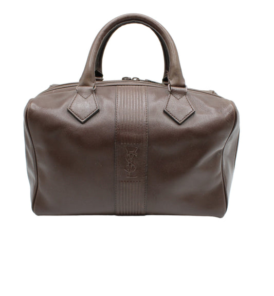 Yves Saint Laurent Brown Leather YSL Logo Boston Bag front