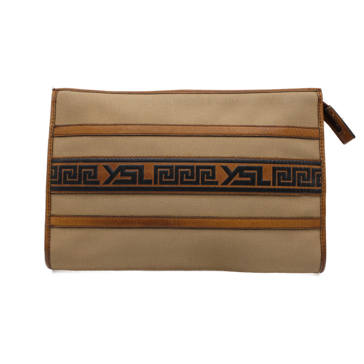 Yves Saint Laurent Clutch Sand YSL Canvas Havana Leather
