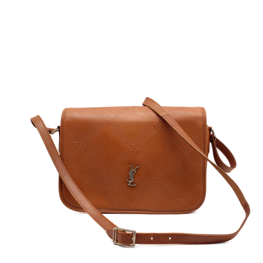 Yves Saint Laurent Orange YSL Embroidery Leather Crossbody Bag