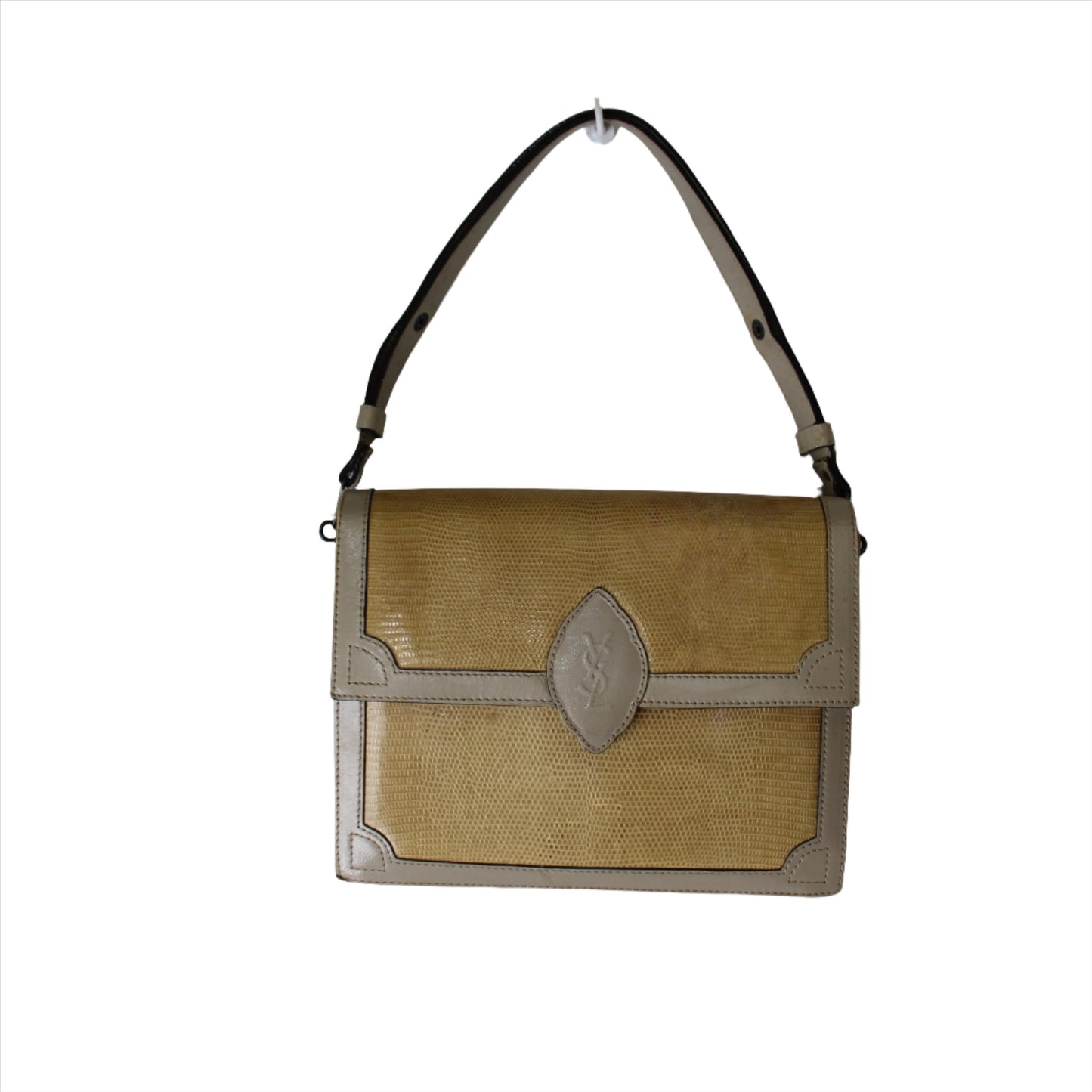 Yves Saint Laurent Beige Snake and Leather Shoulder Bag