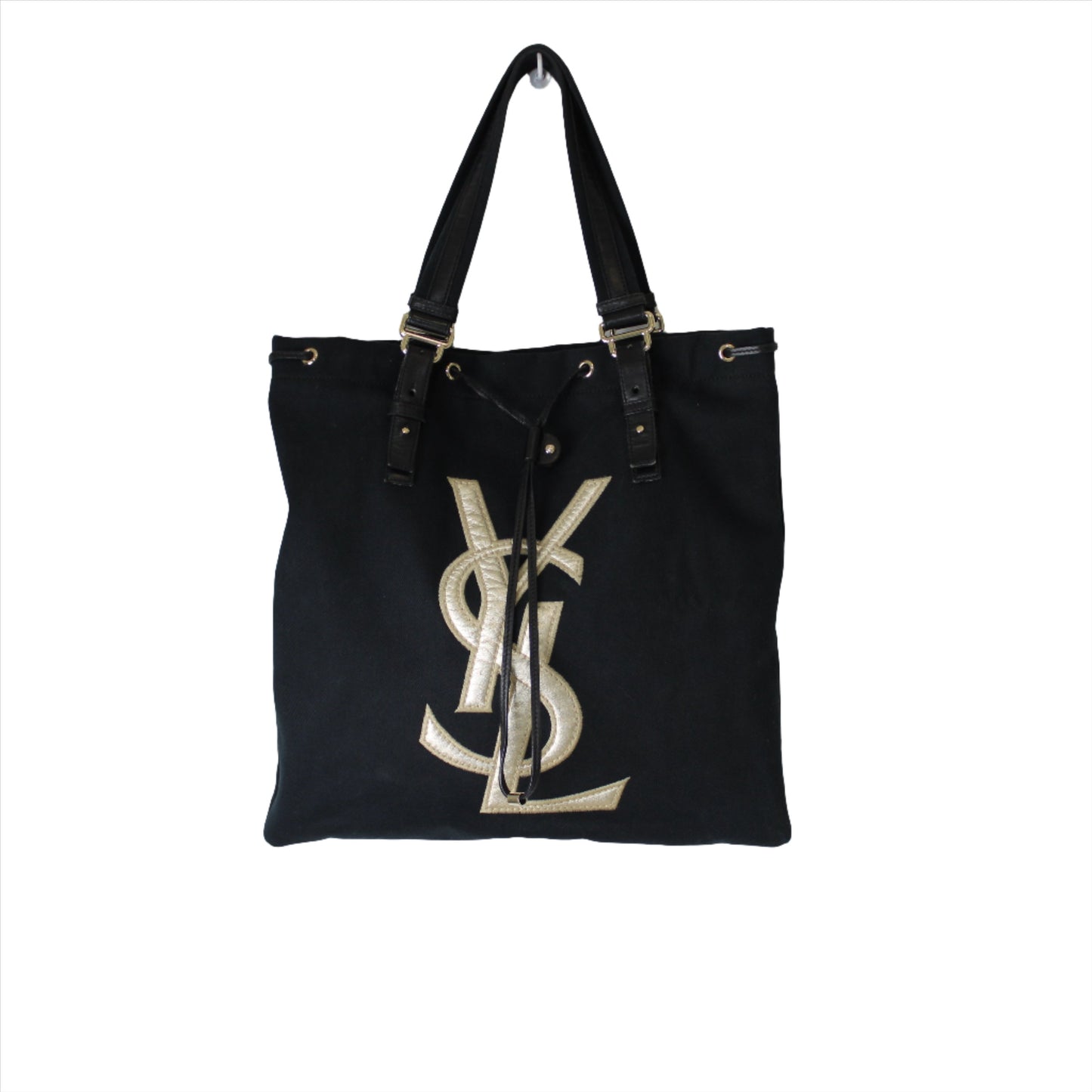 Yves Saint Laurent Black Canvas Leather Tote Bag Oversized Logo