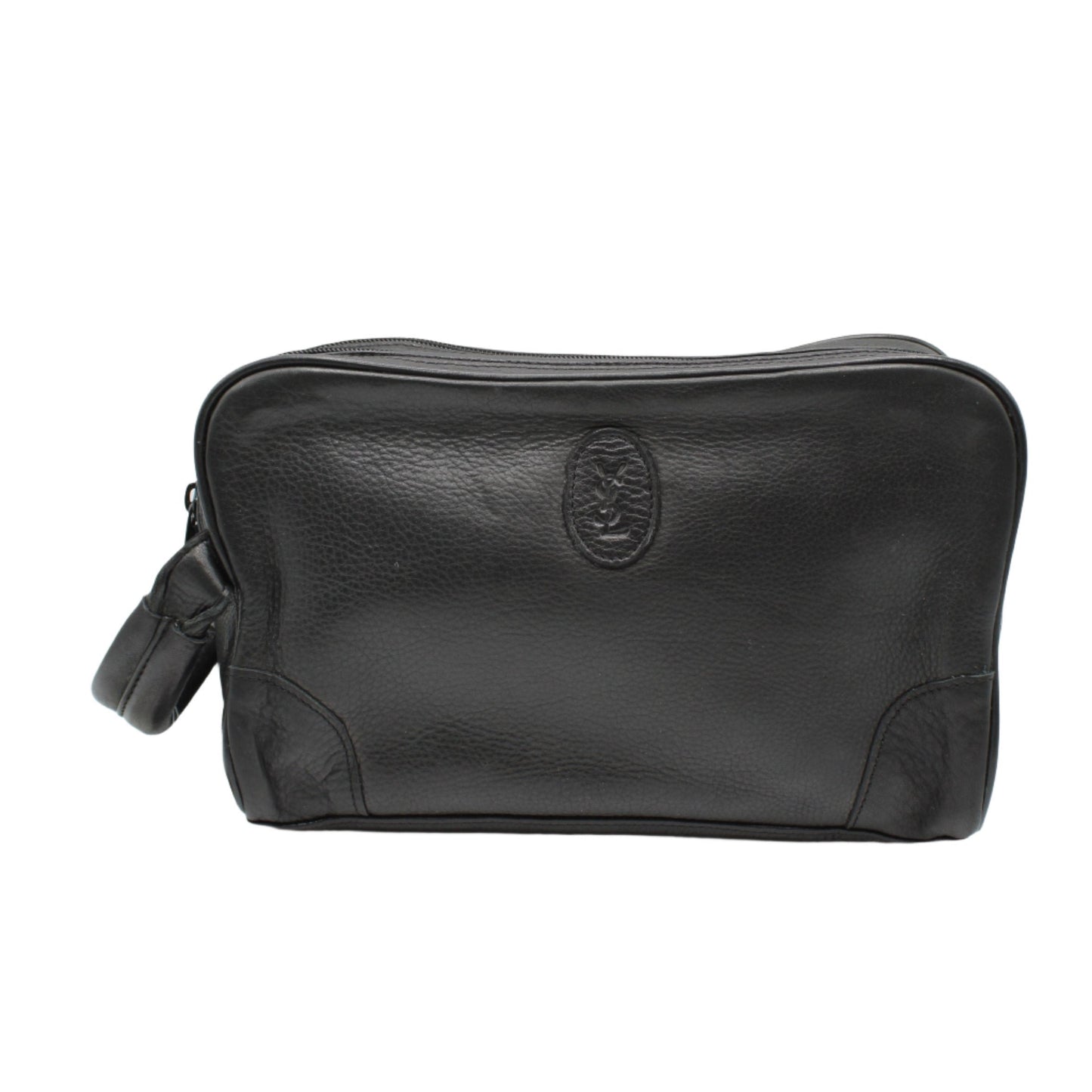 Yves Saint Laurent Black Leather YSL Logo Pouch Wristlet