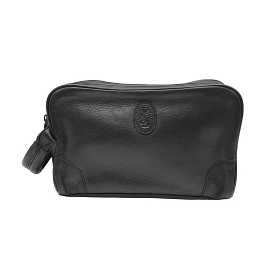Yves Saint Laurent Black Leather YSL Logo Pouch Wristlet