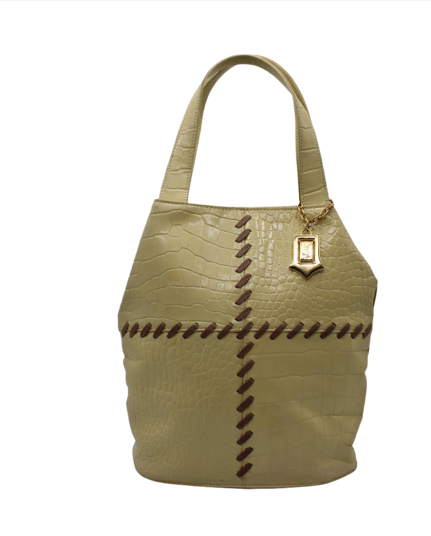 Yves Saint Laurent Yellow Crocodile Print Leather Tote Bag full view