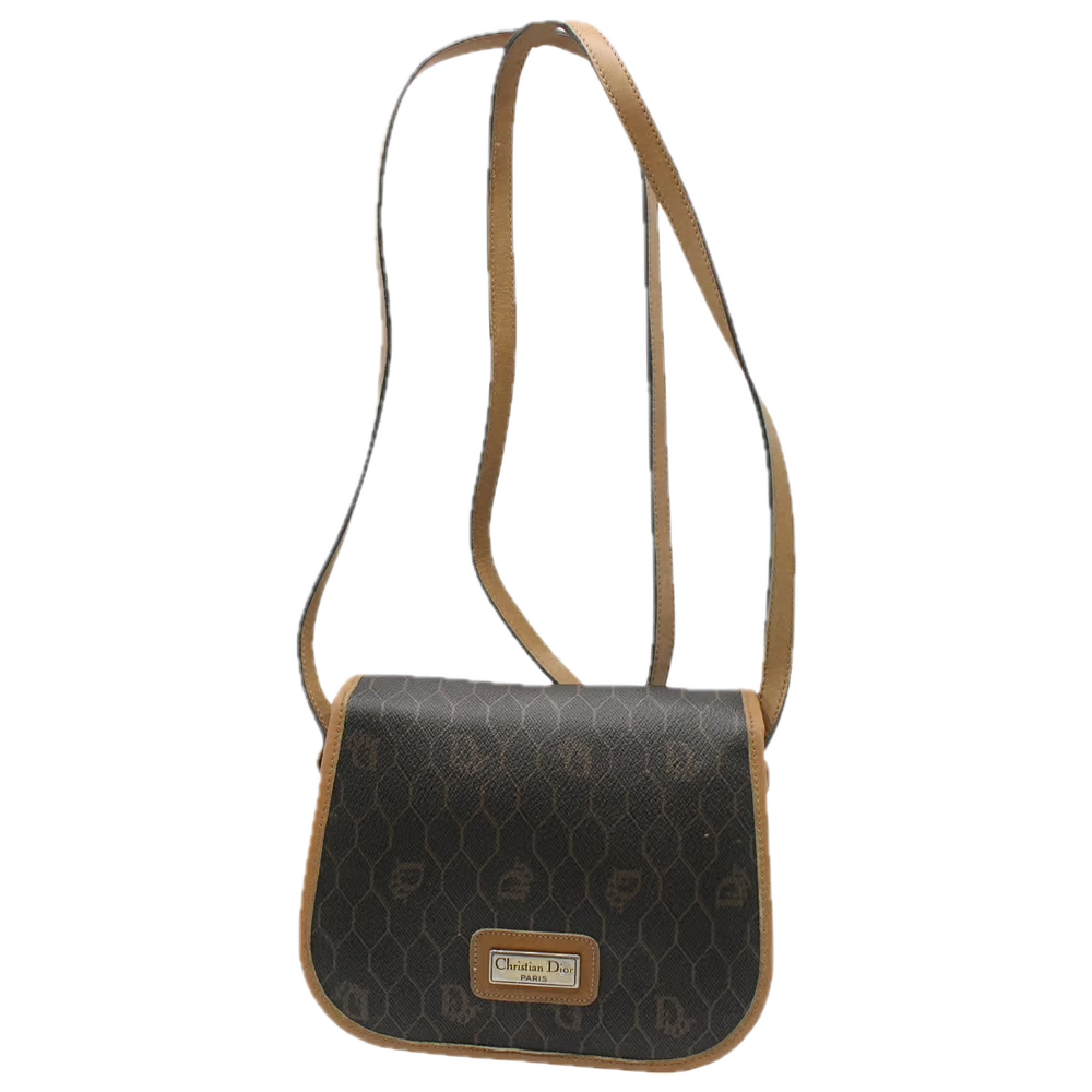 Christian Dior Brown Cloth Vintage Crossbody Bag front view