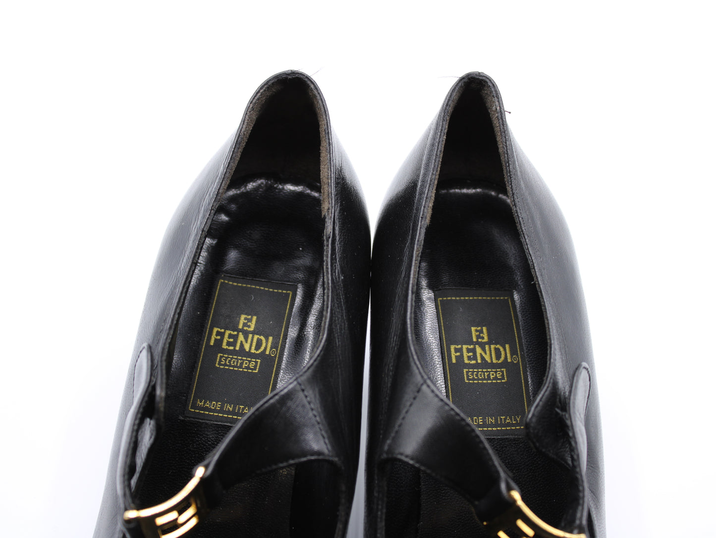 Fendi Black Leather Mary Jane Shoes Gold Logo Buckle