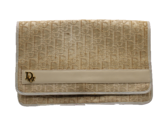 Christian Dior Monogram Canvas Clutch Bag Beige Cream Color front view