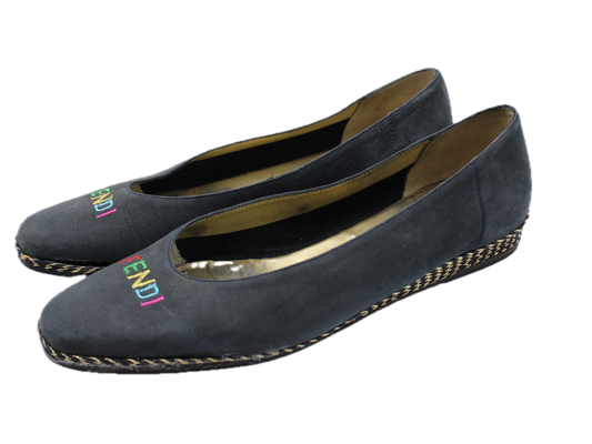 Vintage Fendi Espadrilles Wedges Blue Leather side view