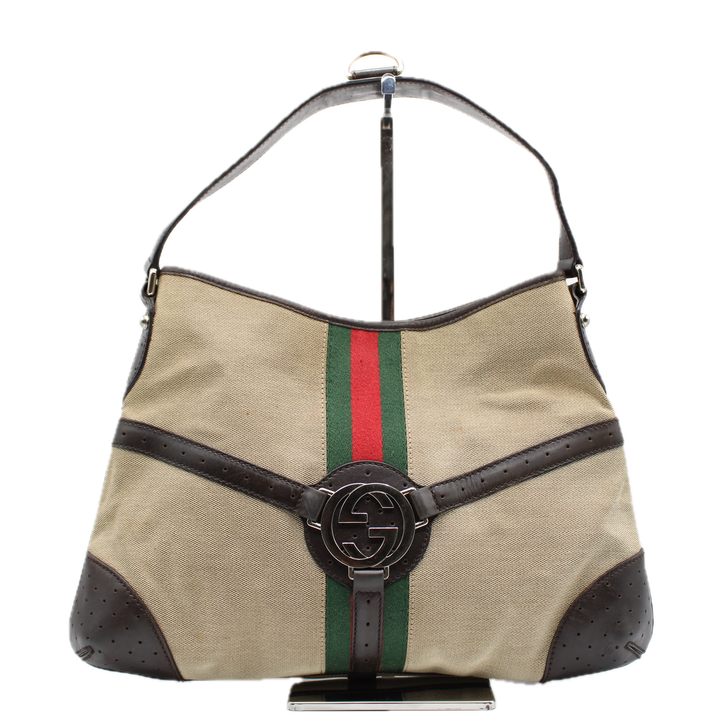 Gucci Ophidia Hobo Linen Canvas Web GG Reins Shoulder Handbag